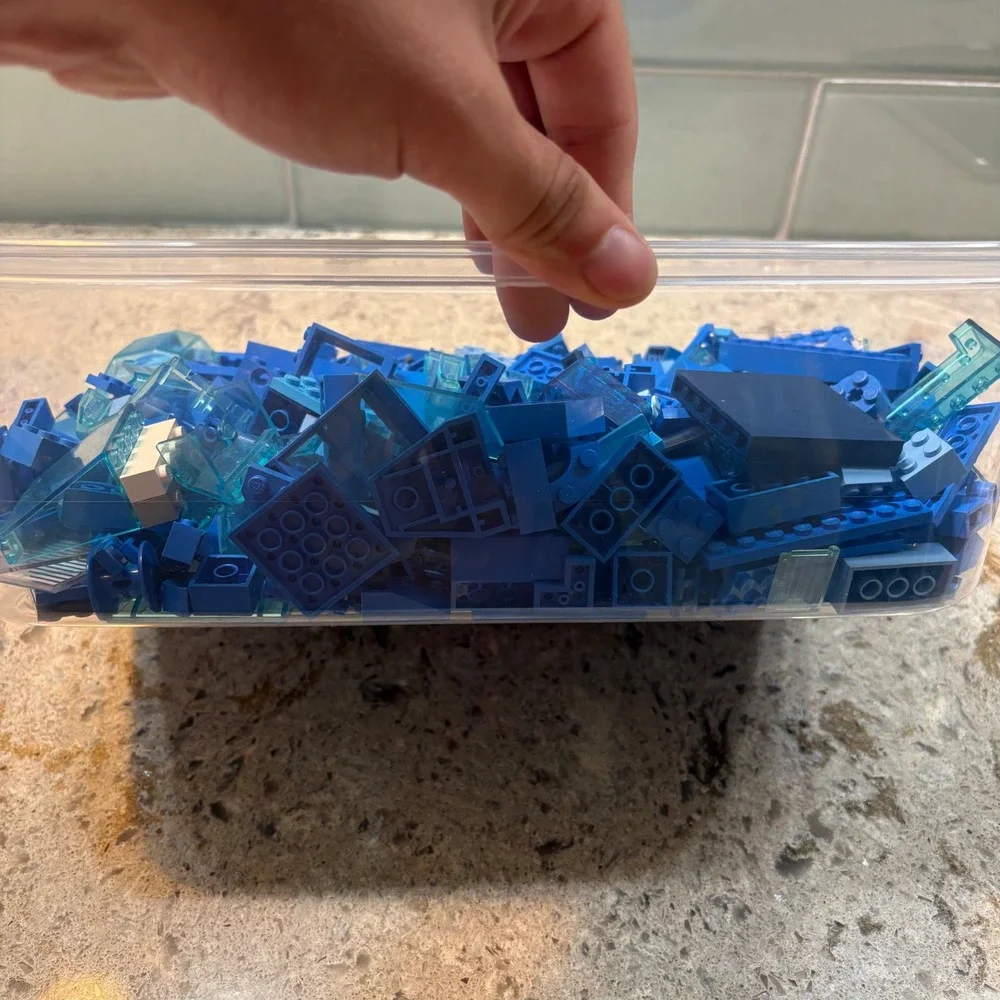 LEGO Bulk Lot 2.10lb Blue Bricks Translucent Pieces Mixed Parts Assortment